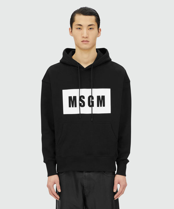 Black cotton sweatshirt with graphic box logo