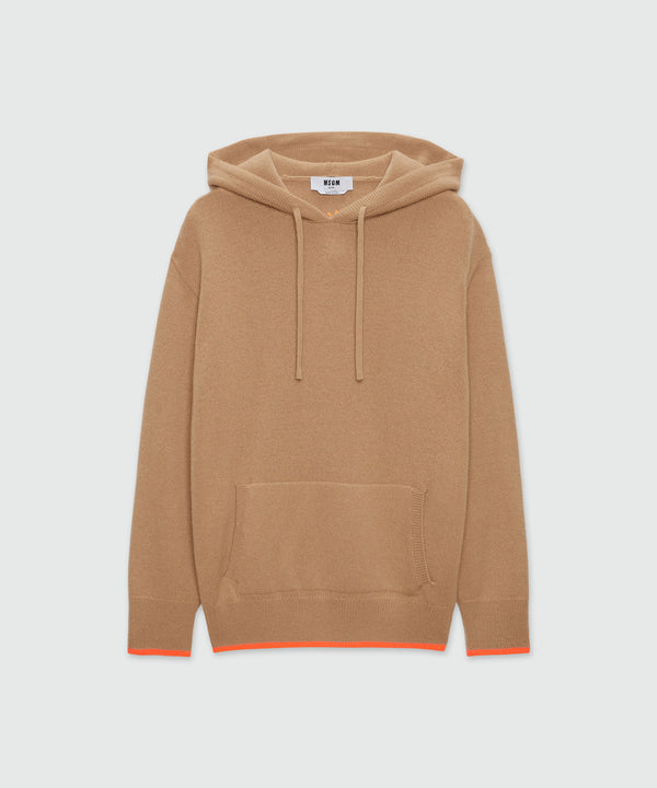 Plain-coloured hoodie in virgin wool and cashmere