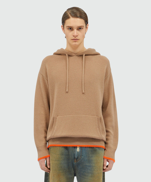 Plain-coloured hoodie in virgin wool and cashmere