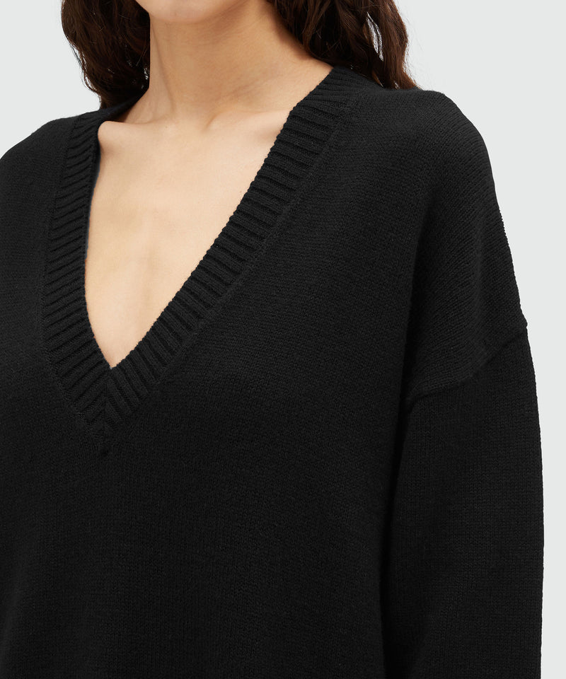 Plain cashmere jumper with V-neck BLACK Women 