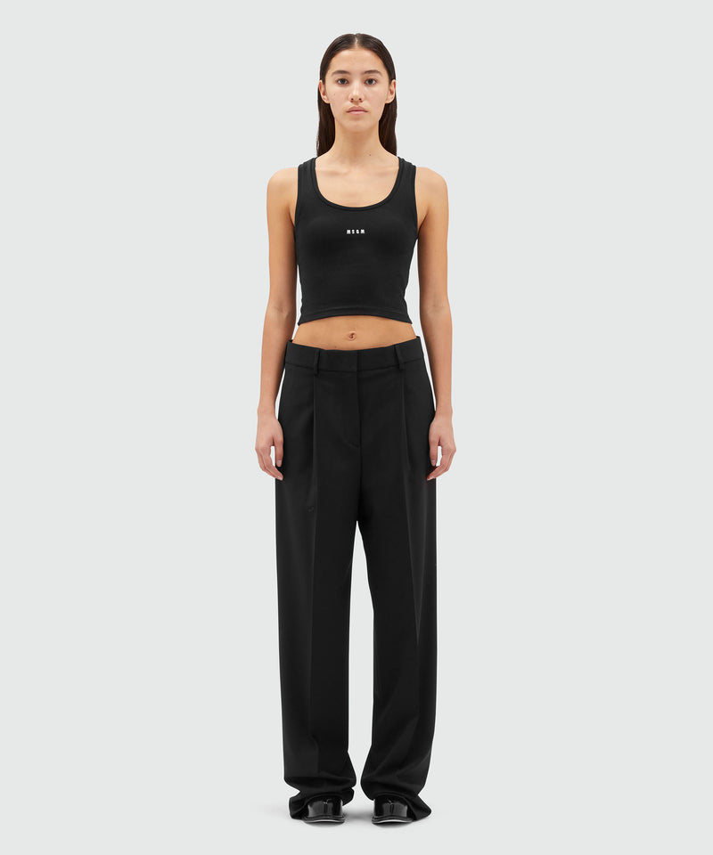 Solid-colour tailoring palazzo trousers in virgin wool BLACK Donna 