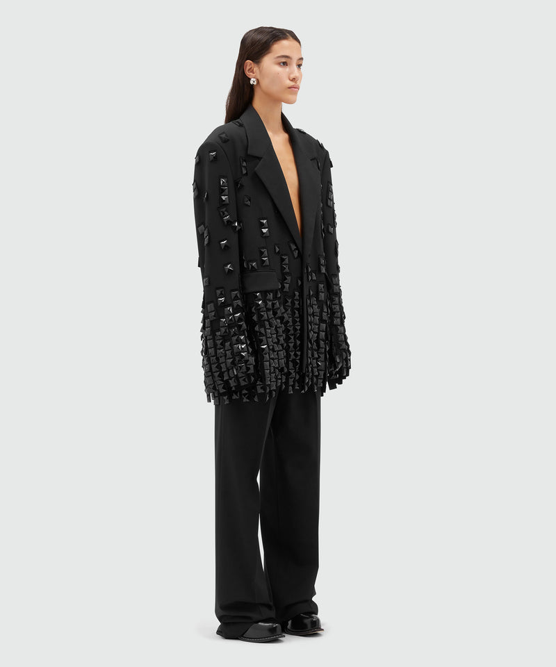 Solid-colour tailoring palazzo trousers in virgin wool BLACK Donna 