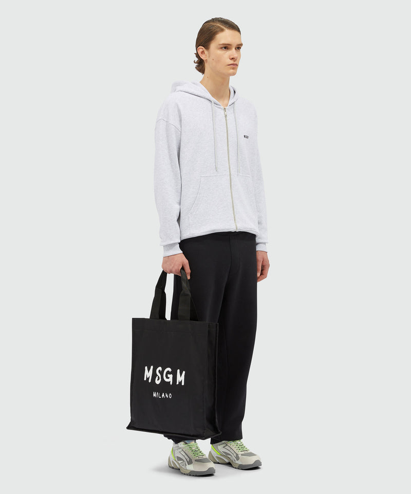 Tote in nylon signature MSGM con logo pennellato NERO Uomo 