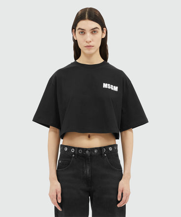 Black jersey crop-top T-shirt with Impact logo