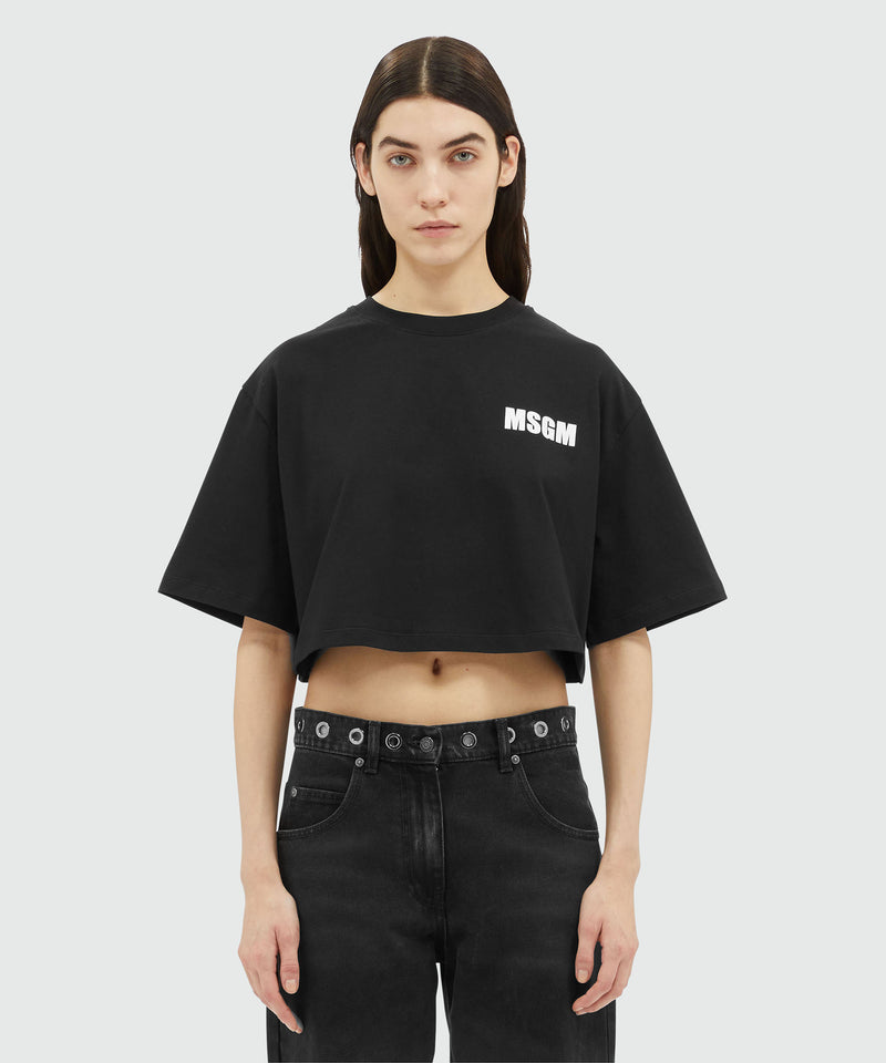 Black jersey crop-top T-shirt with Impact logo BLACK Women 