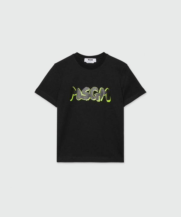 Black jersey T-shirt with brushstroke logo