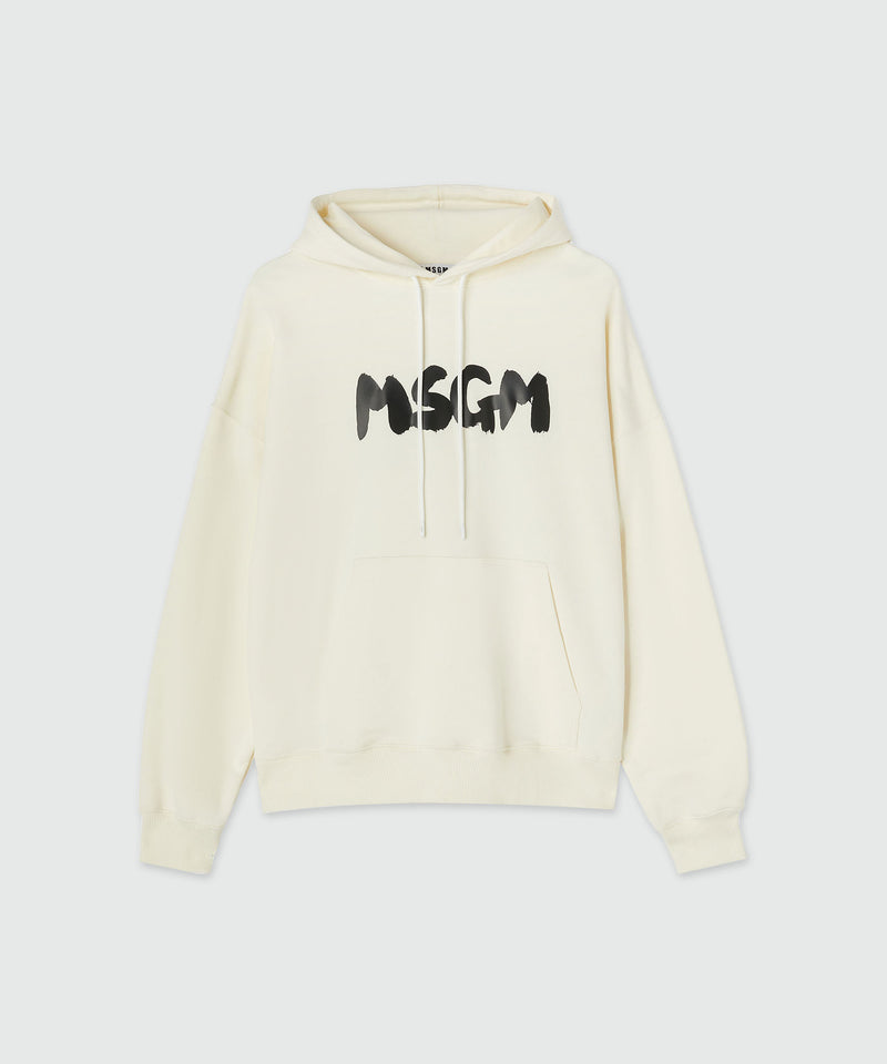 Cotton hooded sweatshirt with MSGM brushstroke logo OFF WHITE Uomo 