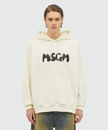 Cotton hooded sweatshirt with MSGM brushstroke logo