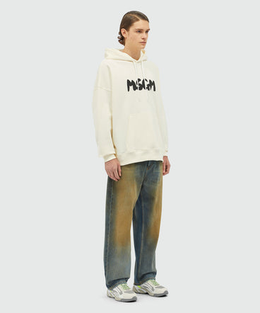 Cotton hooded sweatshirt with MSGM brushstroke logo