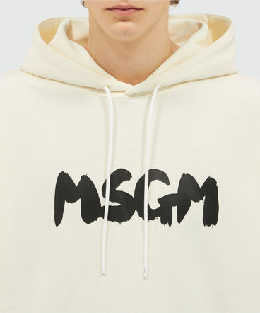 Felpa con cappuccio in cotone con logo pennellato MSGM