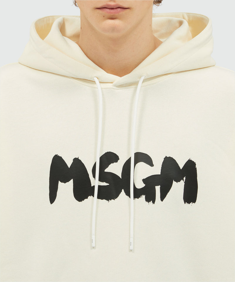Cotton hooded sweatshirt with MSGM brushstroke logo - MSGM Official