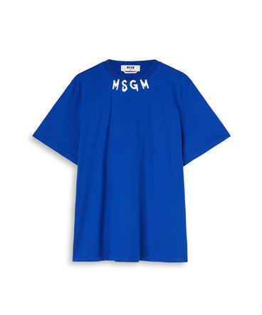 Cotton crewneck t-shirt wth  MSGM brushstroke logo positioned at the neck