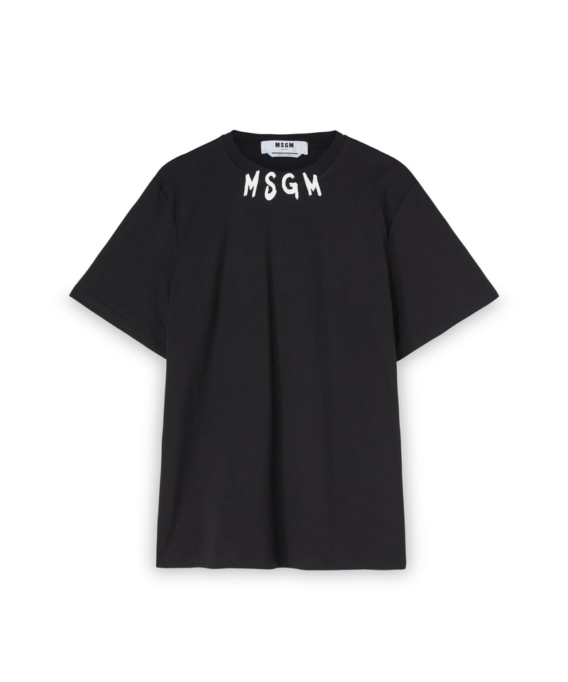 Cotton crewneck t-shirt wth MSGM brushstroke logo positioned at the neck