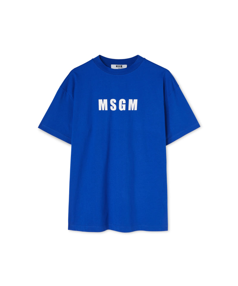 Cotton crew neck cotton t-shirt with MSGM logo BLUE Men 