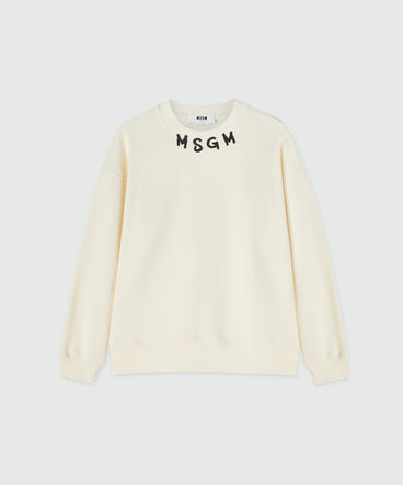 Cotton crewneck sweater wth MSGM brushstroke logo positioned at the neck