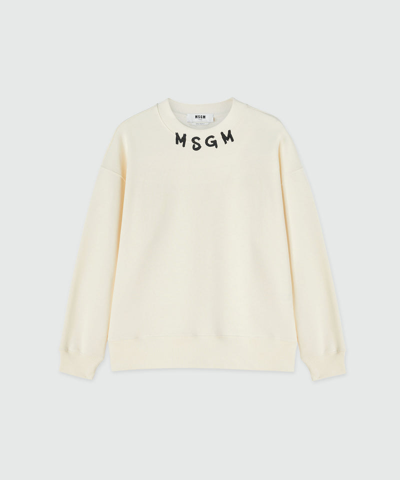 Cotton crewneck sweater wth MSGM brushstroke logo positioned at the neck OFF WHITE Uomo 