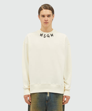 Cotton crewneck sweater wth MSGM brushstroke logo positioned at the neck