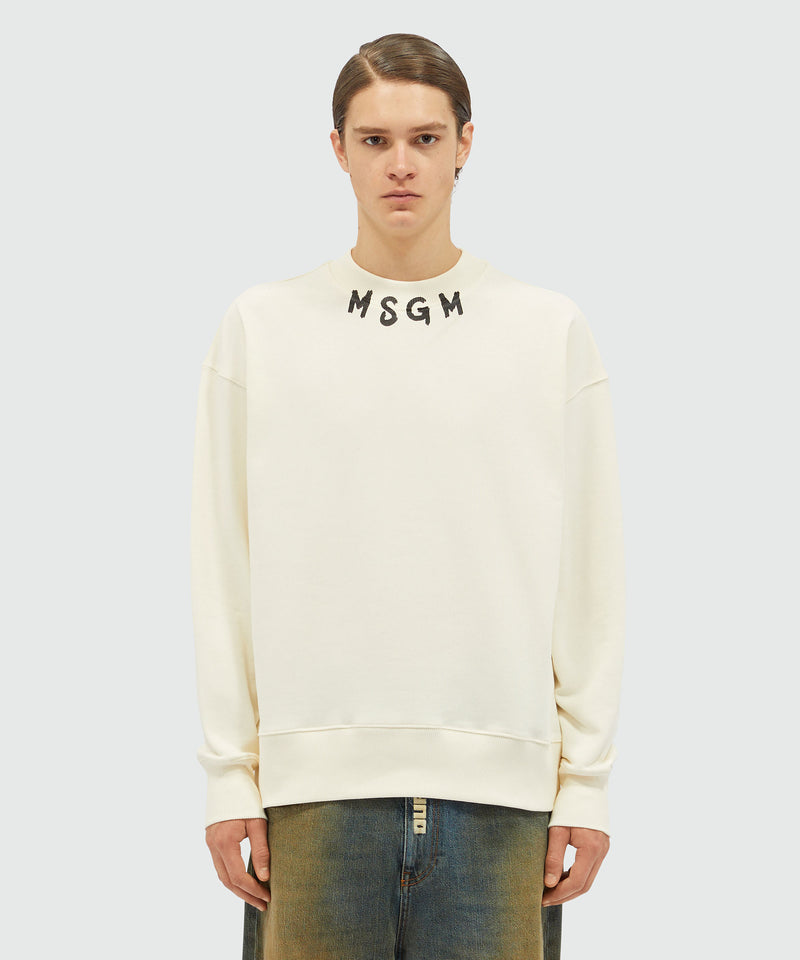 Cotton crewneck sweater wth MSGM brushstroke logo positioned at the neck OFF WHITE Men 