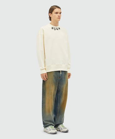 Cotton crewneck sweater wth MSGM brushstroke logo positioned at the neck