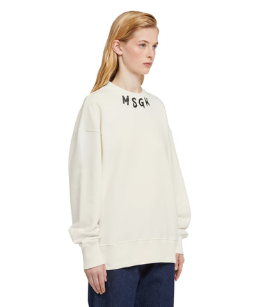 Cotton crewneck sweater wth MSGM brushstroke logo positioned at the neck