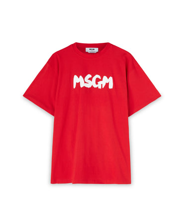 T-shirt girocollo in cotone con nuovo logo MSGM pennellato