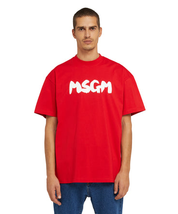 T-shirt girocollo in cotone con nuovo logo MSGM pennellato