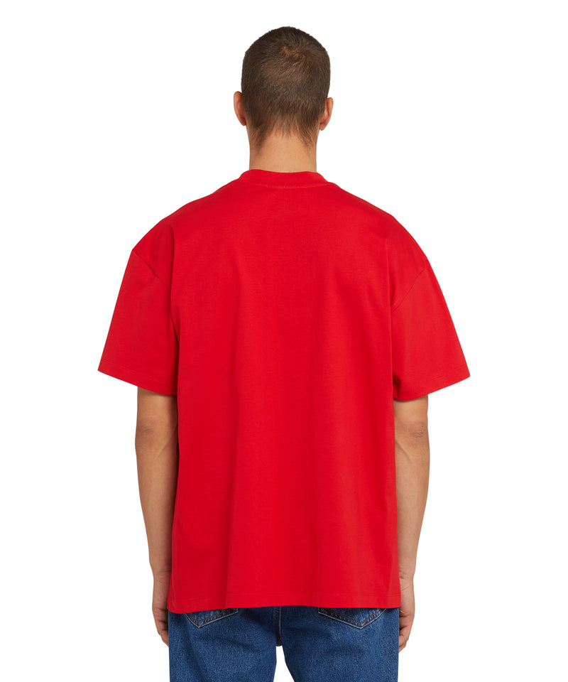 T-shirt girocollo in cotone con nuovo logo MSGM pennellato ROSSO Uomo 