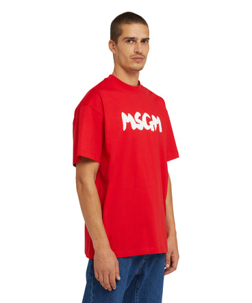 T-shirt girocollo in cotone con nuovo logo MSGM pennellato