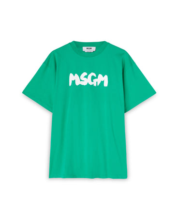 Cotton crewneck t-shirt with new MSGM brushstroke logo