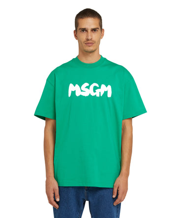 Cotton crewneck t-shirt with new MSGM brushstroke logo