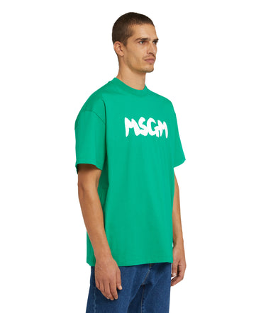 Cotton crewneck t-shirt with new MSGM brushstroke logo