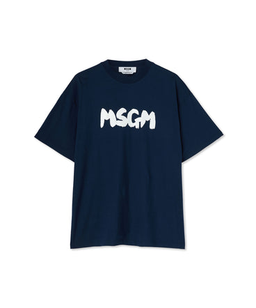 T-shirt girocollo in cotone con nuovo logo MSGM pennellato