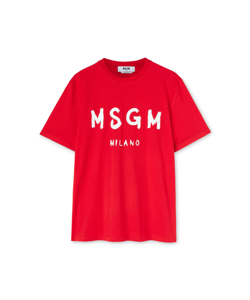 Cotton t-shirt with brushstroke logo RED Men 