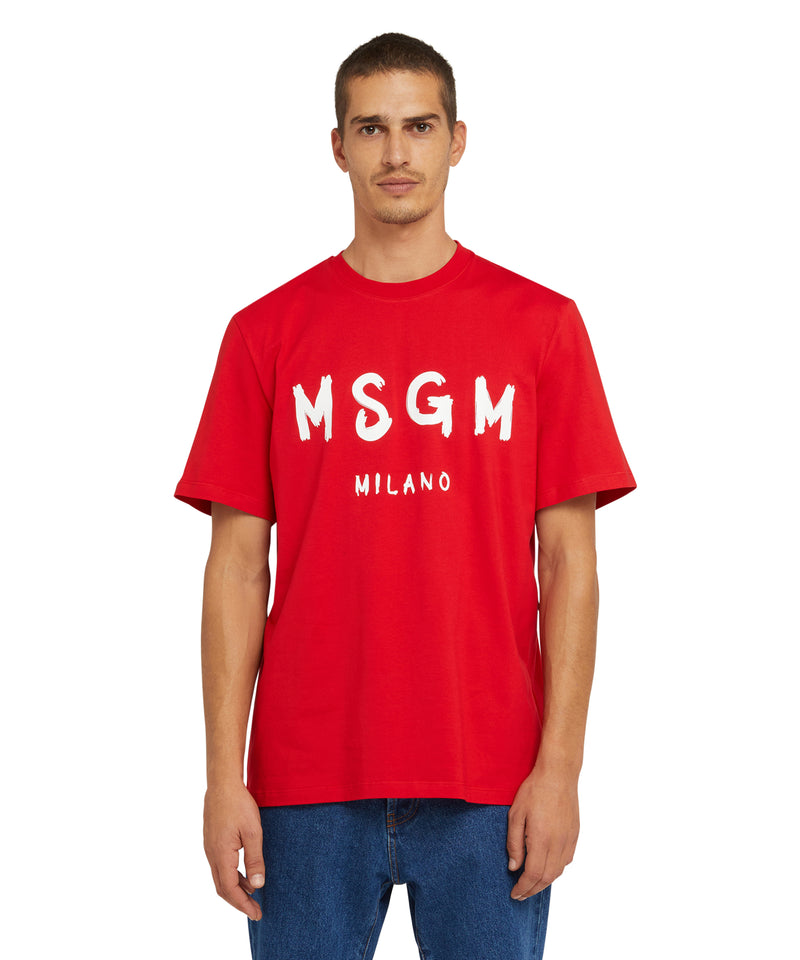 Cotton t-shirt with brushstroke logo RED Men 