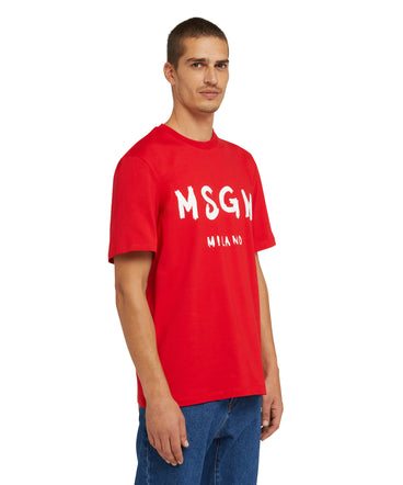 Cotton t-shirt with brushstroke logo