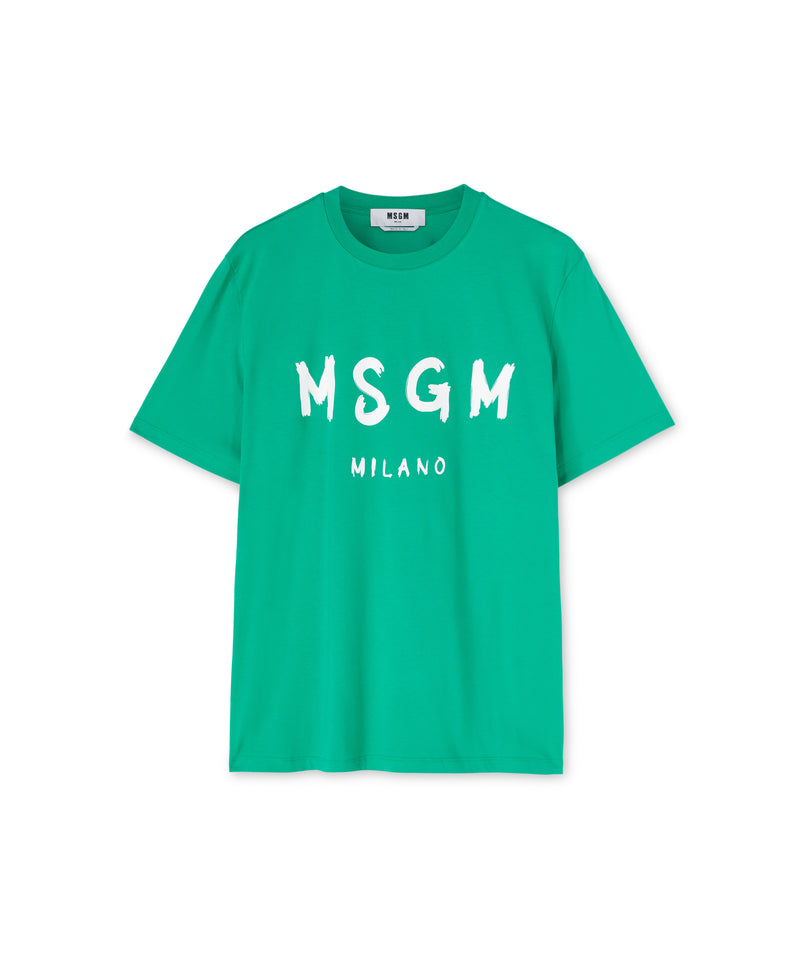 Cotton t-shirt with brushstroke logo PEPPER GREEN Men 