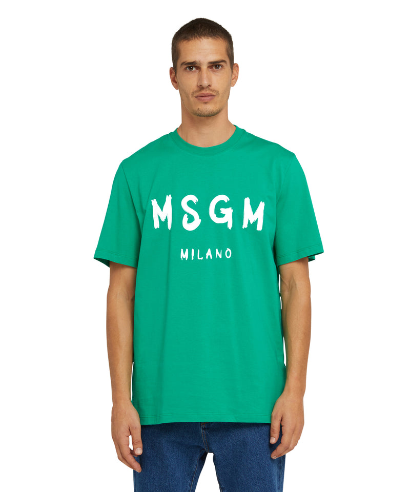 Cotton t-shirt with brushstroke logo PEPPER GREEN Men 