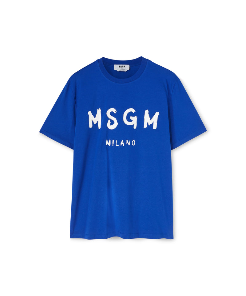 Cotton t-shirt with brushstroke logo BLUE Men 