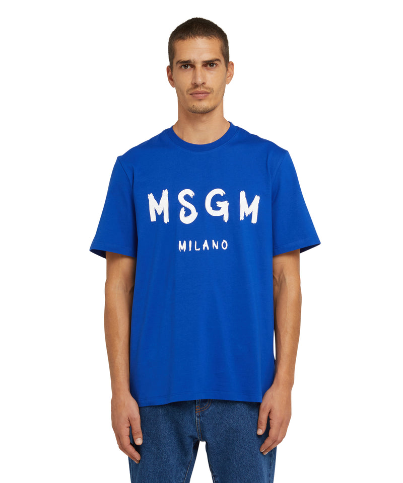 Cotton t-shirt with brushstroke logo BLUE Men 