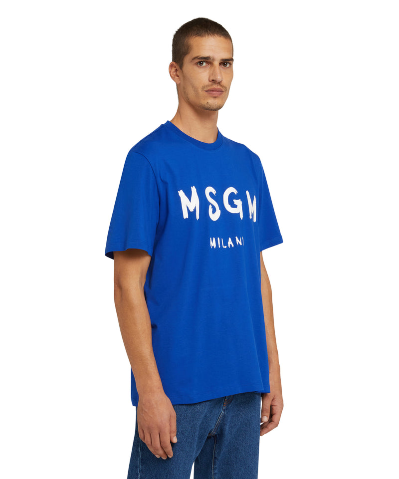 T-shirt in cotone con logo pennellato BLU Uomo 