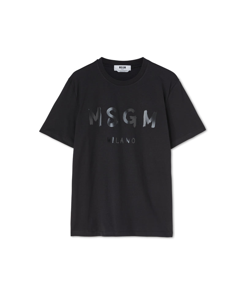 Cotton t-shirt with brushstroke logo BLACK Men 