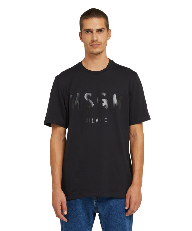 Cotton t-shirt with brushstroke logo BLACK Men 