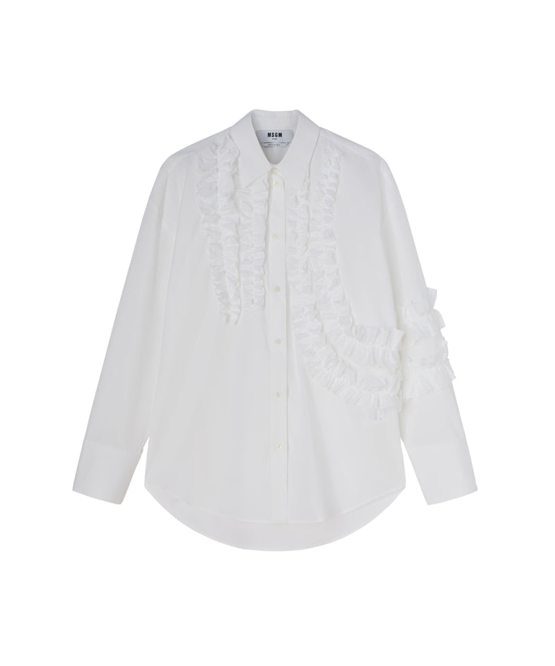 Camicia in Cotone Popeline con Ruches BIANCO Donna 