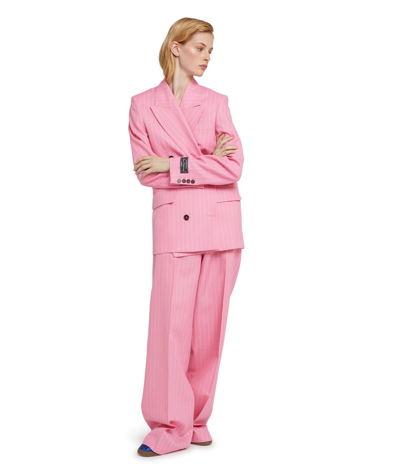 Giacca doppio petto in lana con motivo "Pinstripe Wool" ROSA Donna 