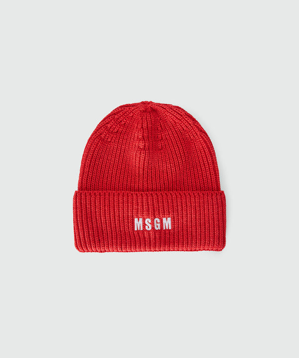 Blended wool beanie hat with embroidered mini logo