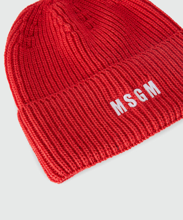 Blended wool beanie hat with embroidered mini logo