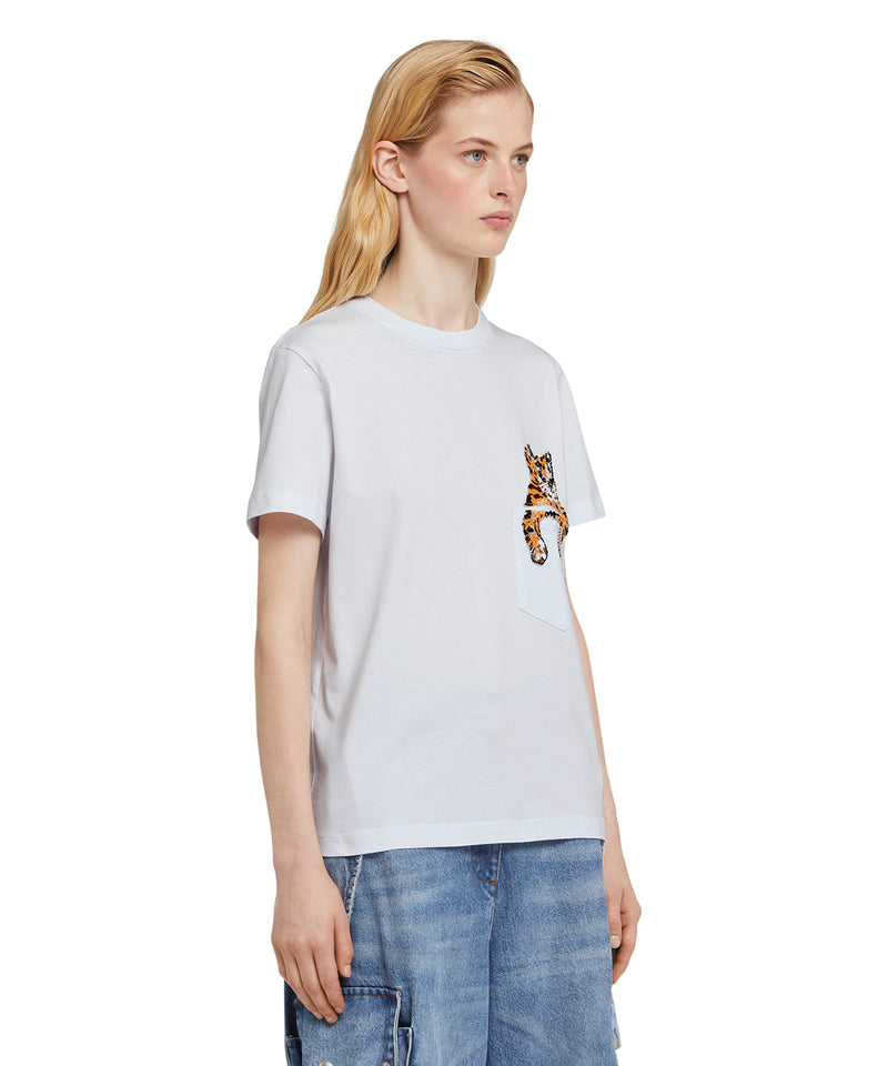 T-shirt girocollo in cotone con grafica "Cat on pocket" BIANCO Donna 