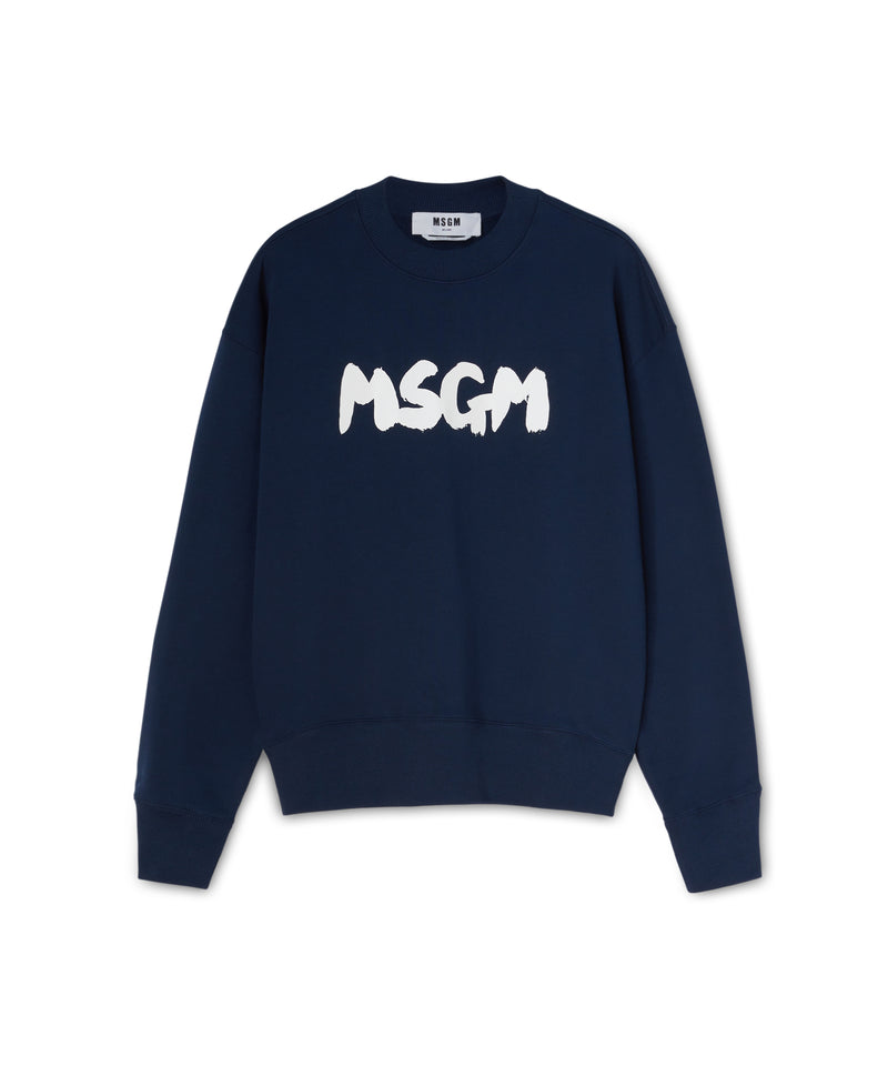 Cotton crewneck sweatshirt with brushstroke logo