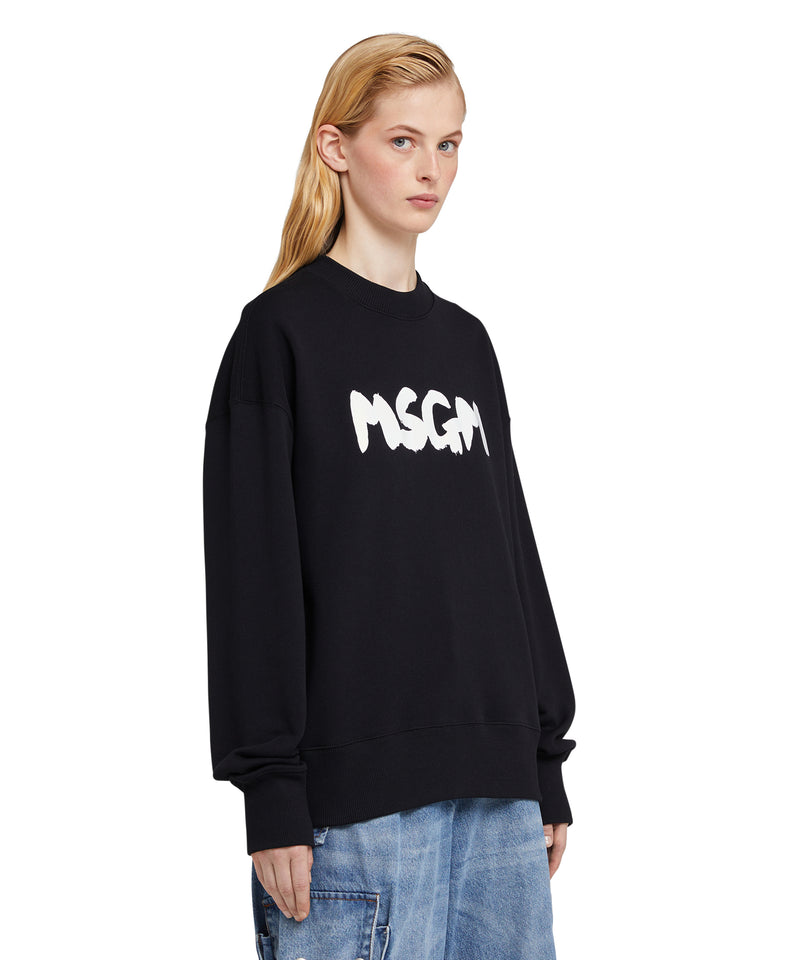 Cotton crewneck sweatshirt with brushstroke logo - MSGM Official