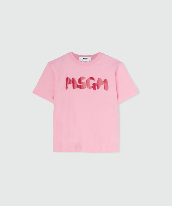 T-shirt girocollo in cotone con nuovo logo MSGM pennellato